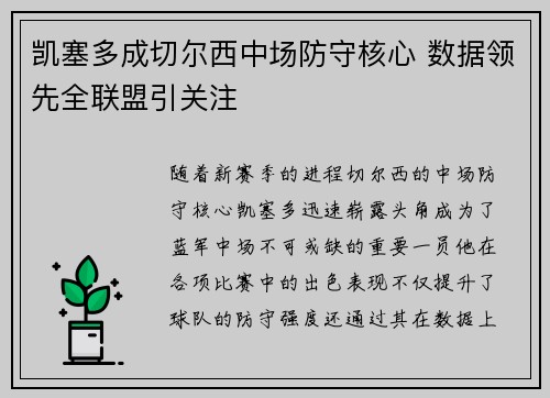 凯塞多成切尔西中场防守核心 数据领先全联盟引关注 凯塞多成切尔西中场防守核心 数据领先全联盟引关注